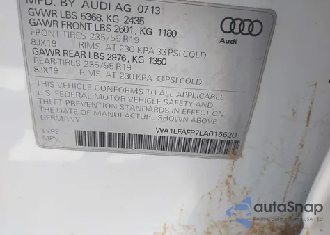 2014 Audi Q5 2.0T Premium from USA, damaged, VIN WA1LFAFP7EA016620